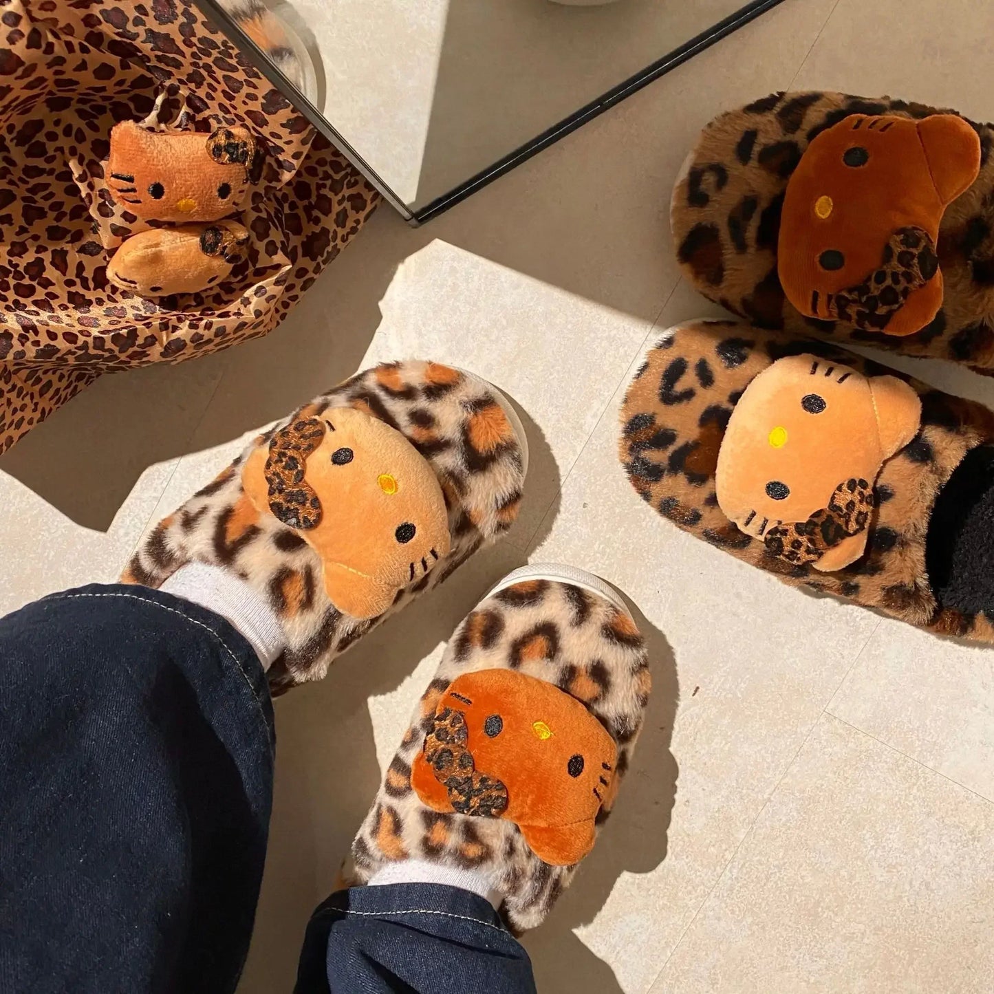 Leopard Print Hello Kitty Slippers