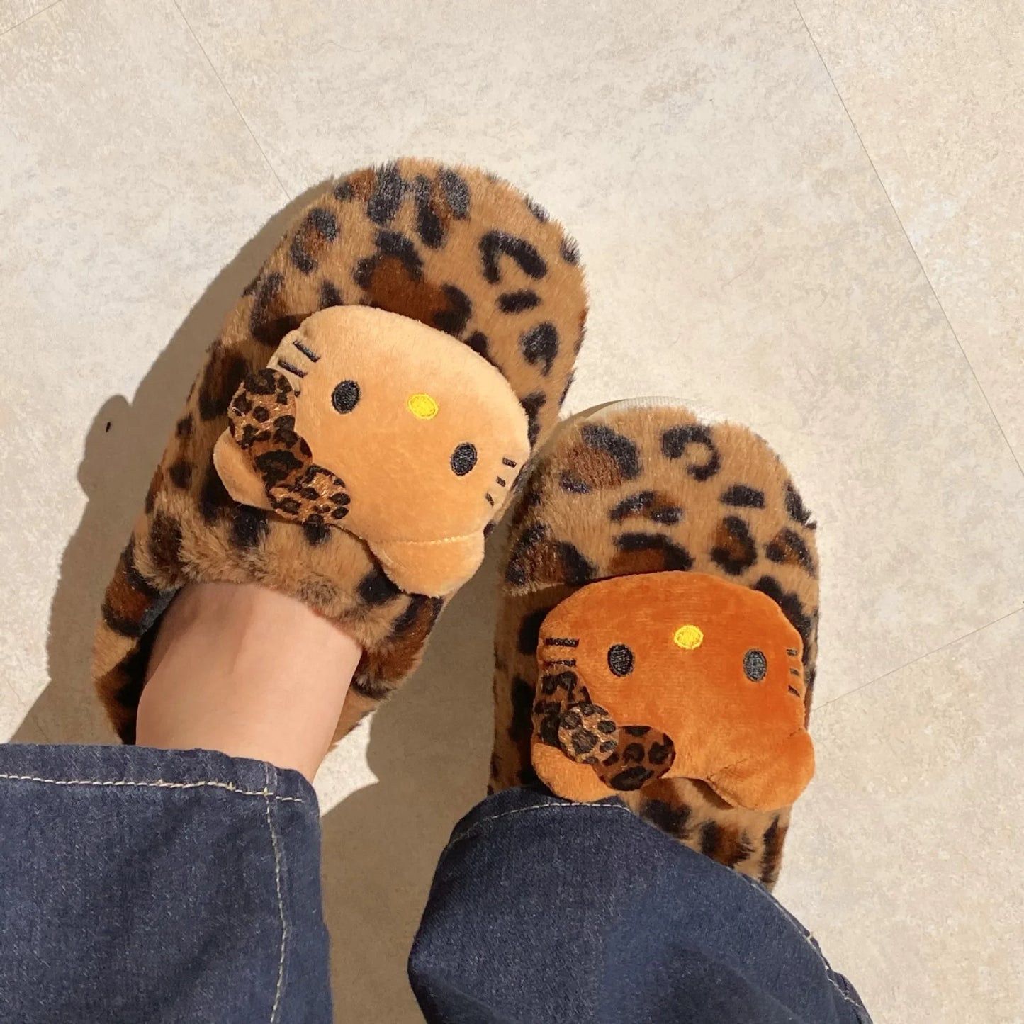 Leopard Print Hello Kitty Slippers