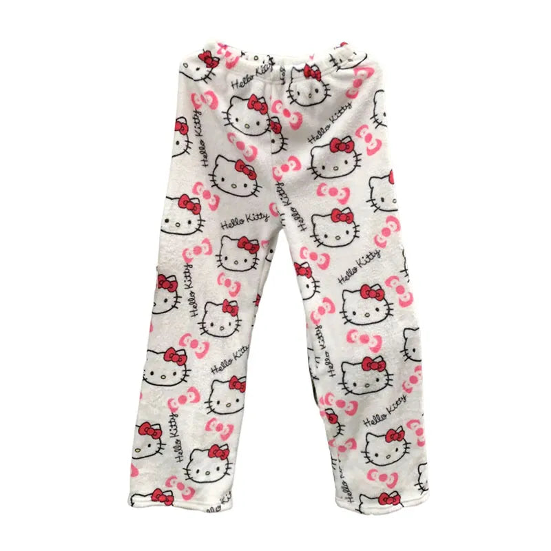 white and pink hello kitty pajamas cotton, front side